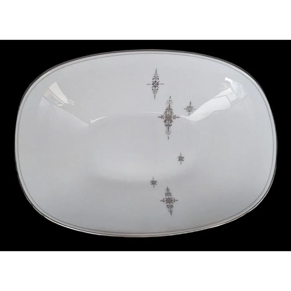 Noritake Stella 6602 Oval Serving Platter MCM Atomic Starburst Platinum Trim VTG